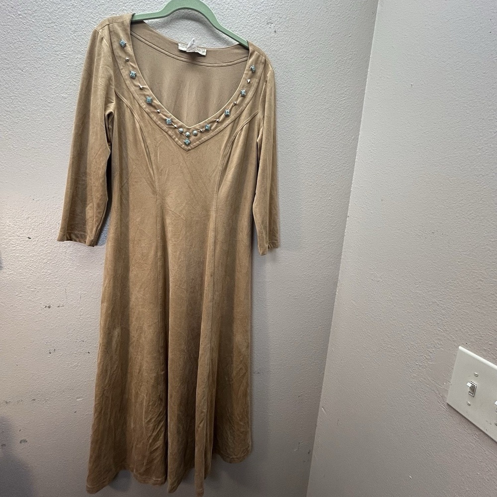 Karen Alexander‎ Dress SZ M Faux Suede Turquoise Beaded Western Cowgirl Rodeo